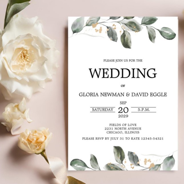Convite de Casamento com Vegetação em Aquarela (Criador carregado)