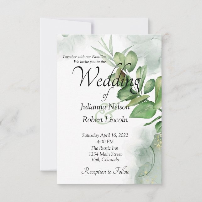 Convite de casamento com vegetação em aquarela enc (Frente)