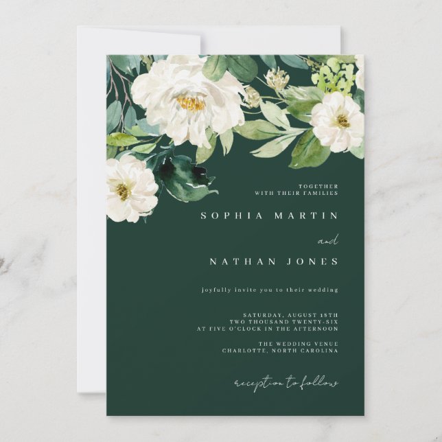 Convite de Casamento com Vegetação em Aquarela Flo (Frente)