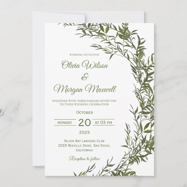 Convite de Casamento com Vegetação em Aquarela Mod (Frente)