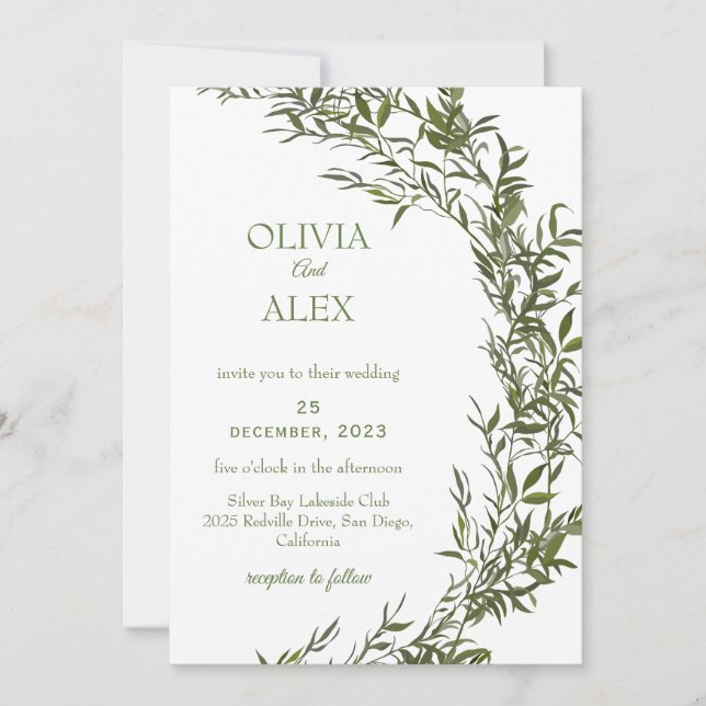 Convite de Casamento com Vegetação em Aquarela Rús (Frente)