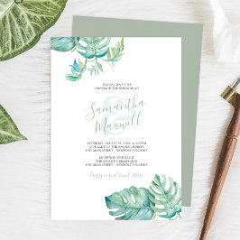 Convite de Casamento com Vegetação em Aquarela Tro