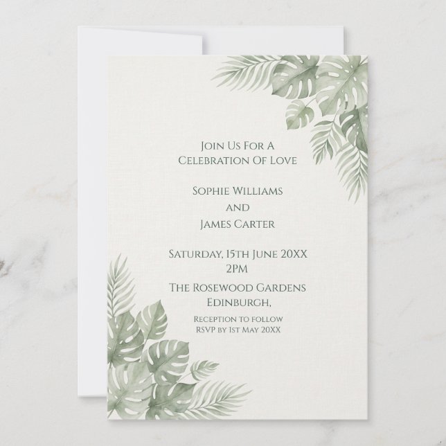 Convite de Casamento com Vegetação Tropical (Frente)