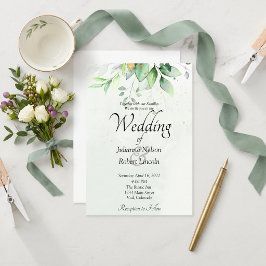 Convite de casamento com verde aguarela