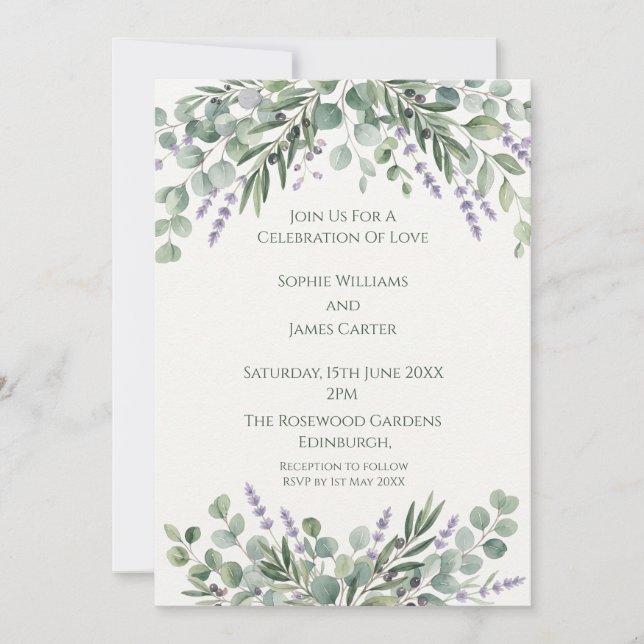 Convite de Casamento com Verde de Eucalipto (Frente)