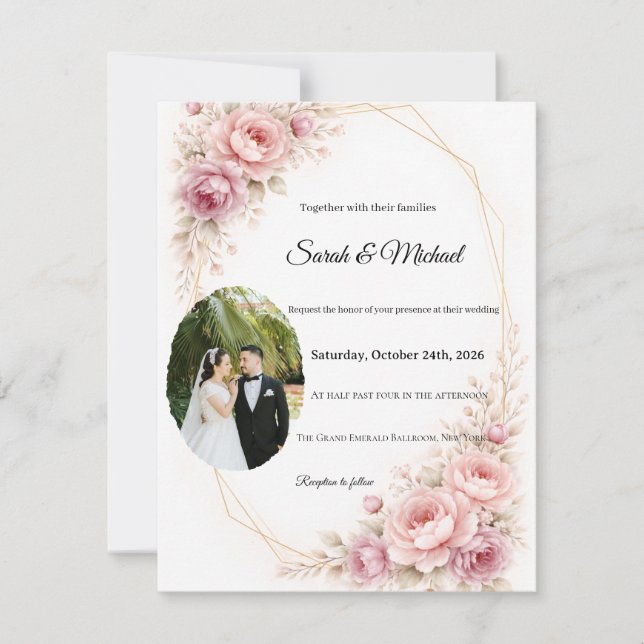 Convite de Casamento com Verde e Arco Elegante com (Frente)