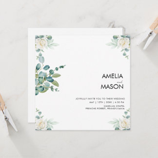 convite de casamento com verde eucalipto