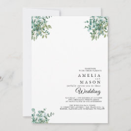 convite de casamento com verde eucalipto