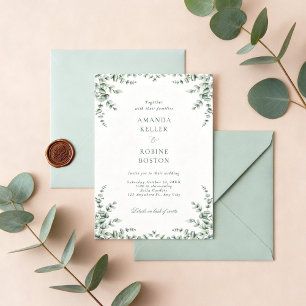 Convite de Casamento com Verde Folhagem de Eucalip