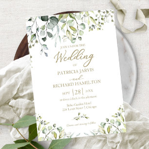 Convite de Casamento com Verde Folhagem Elegante d