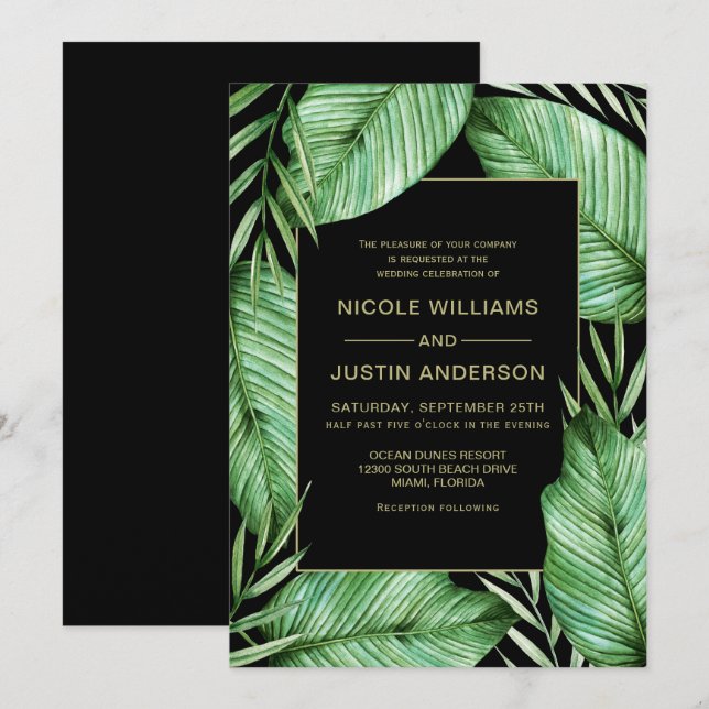 Convite de Casamento com Vibração Tropical Sofisti (Frente/Verso)