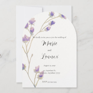 Convite de Casamento com Videira Floral Roxa em Aq