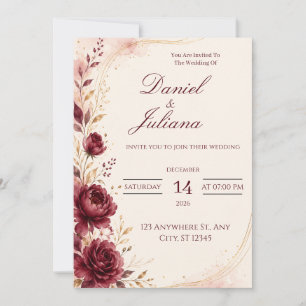 Convite de Casamento com Vinho Borgonha Floral R