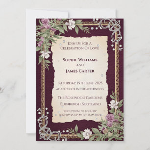 Convite de Casamento com Xadrez Celta Cardo Escocê