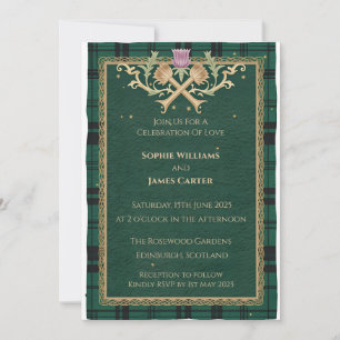Convite de Casamento com Xadrez Celta Cardo Escocê