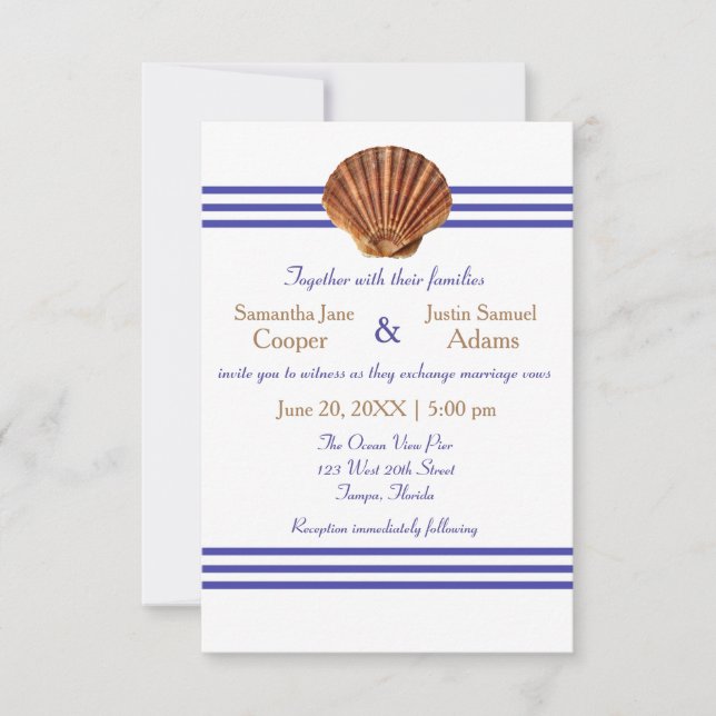 Convite de Casamento Concha Náutica - 3x5 (Frente)