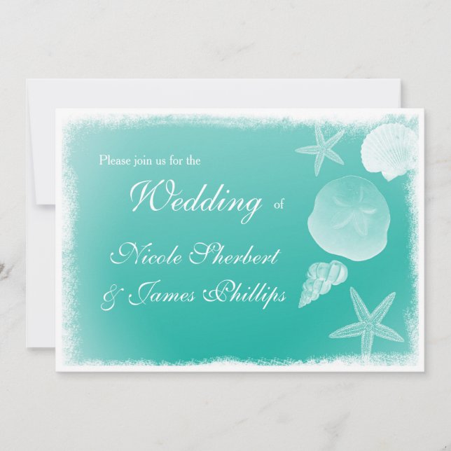 Convite de Casamento Conchas Praia Espuma do Mar (Frente)