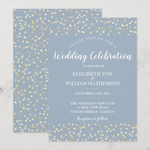 Convite de Casamento Confetes de Coração Azul Empo