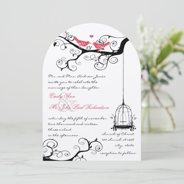 Convite de Casamento Conto de Fadas Amor Pássaro Y (Em pé/Frente)
