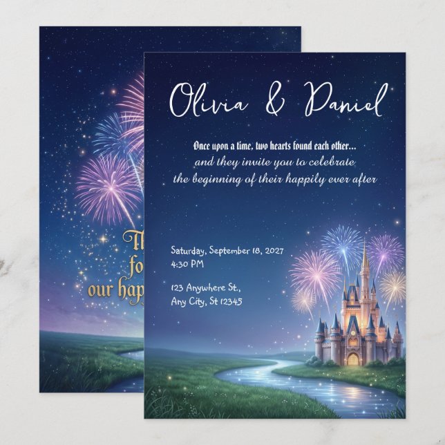 Convite de Casamento Conto de Fadas Castelo Estrel (Frente/Verso)