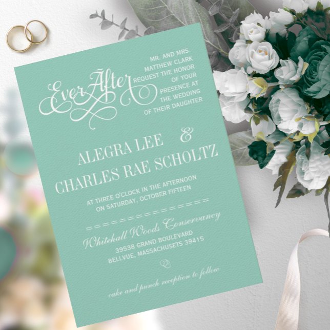 Convite de Casamento Conto de Fadas Verde Menta Ev (Criador carregado)