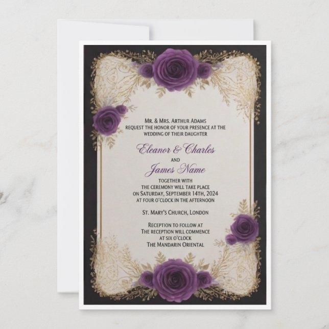 convite de casamento, convite de casamento roxo (Frente)