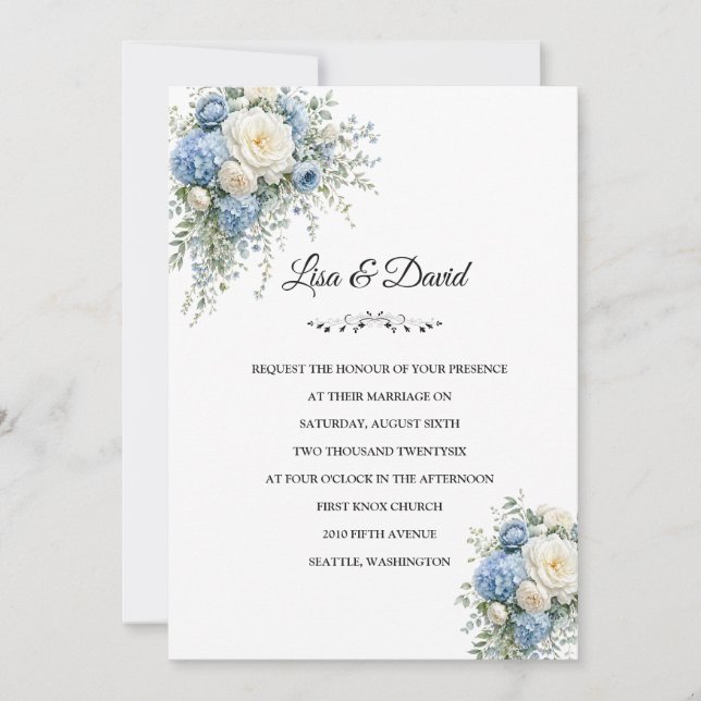 Convite de Casamento-Convite de Hortênsias Azuis (Frente)