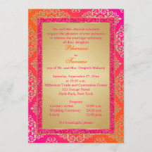 Convite de casamento cor-de-rosa, alaranjado,