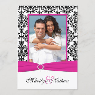 Convite de casamento cor-de-rosa, branco, & preto