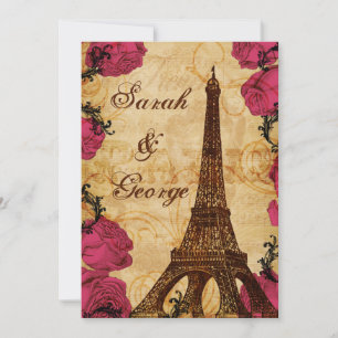 Convite de casamento cor-de-rosa de Paris da torre
