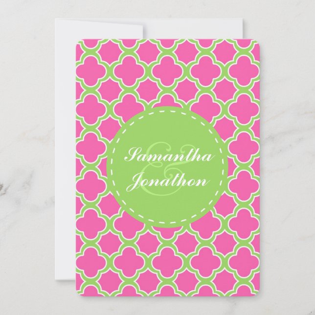 Convite de casamento cor-de-rosa e verde do teste (Frente)