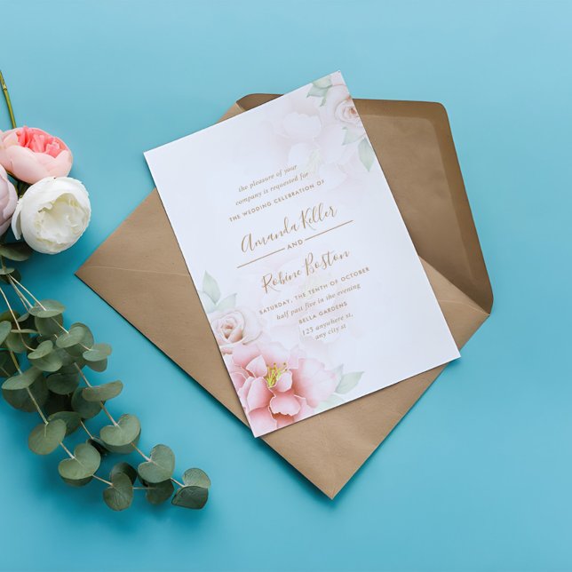 Convite De Casamento Cor-de-Rosa Espelho Floral El (Criador carregado)