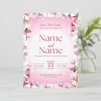 Convite de casamento cor-de-rosa floral para salva