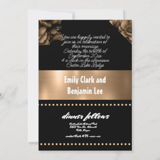 convite de casamento cor dourada floral