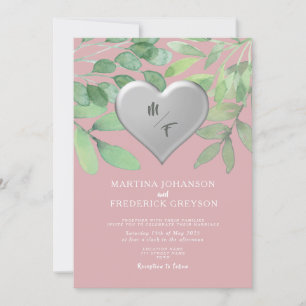 Convite de Casamento Coração com Monograma Verde R