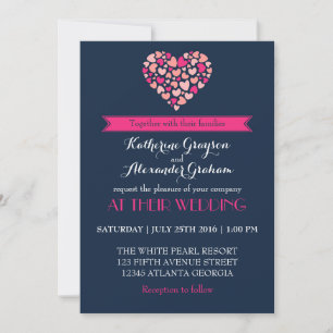Convite de Casamento Coração de Amor Azul Marinho 