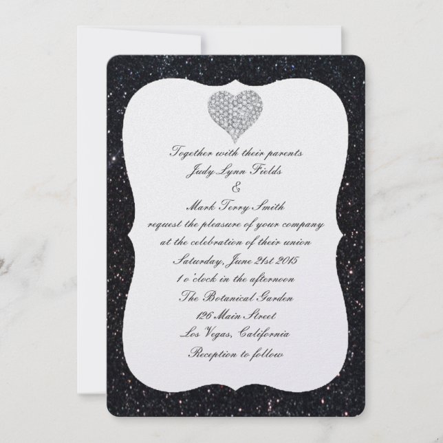 Convite de Casamento Coração de Diamante com Brilh (Frente)