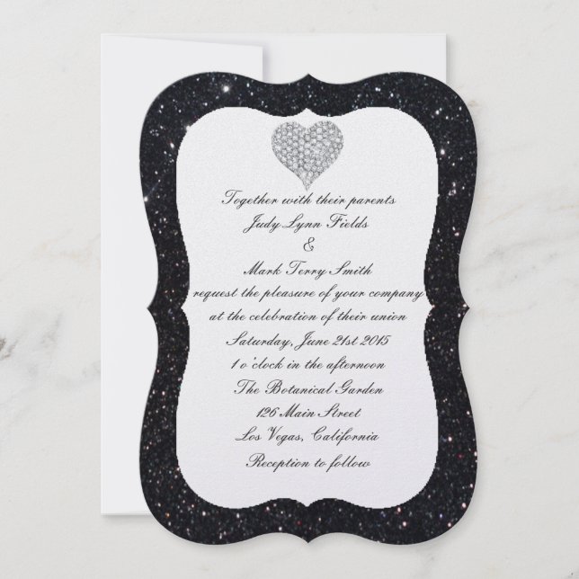Convite de Casamento Coração de Diamante com Brilh (Frente)