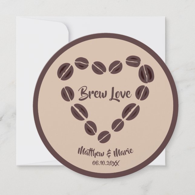 Convite de Casamento Coração de Grão de Café Brew  (Frente)