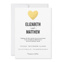 Convite de casamento | coração dourado | cartão de