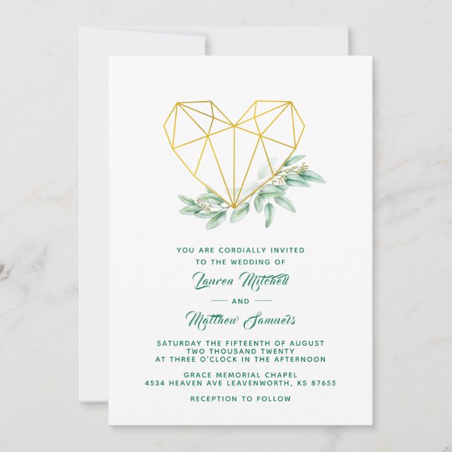 Convite de Casamento Coração Eucalipto (Frente)
