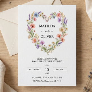 Convite de Casamento Coração Floral Aquarela