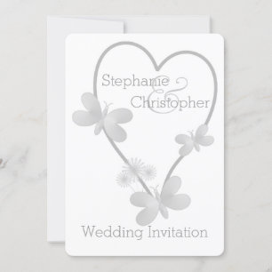 Convite De Casamento Coração Silver E Borboletas