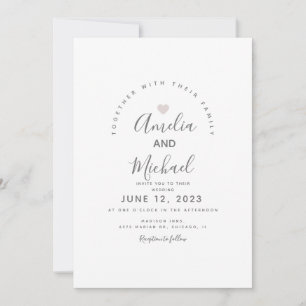 Convite de Casamento Coração Simples Rosa Branco M