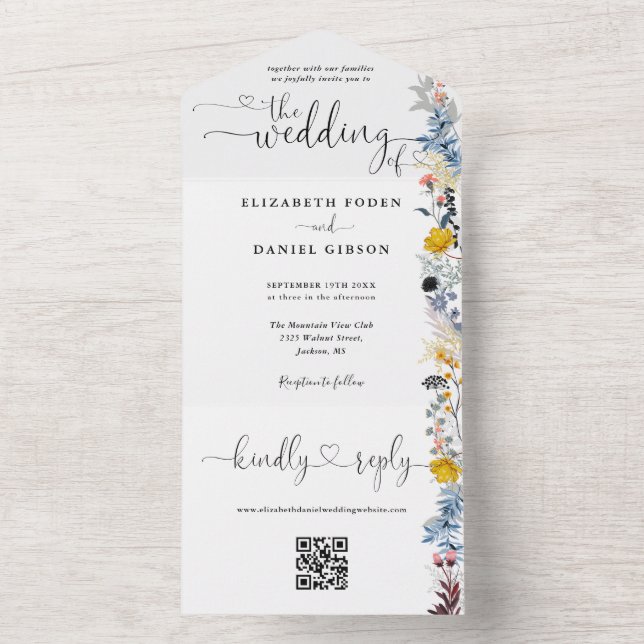 Convite de Casamento Corações Código QR Jardim Flo (Interno)