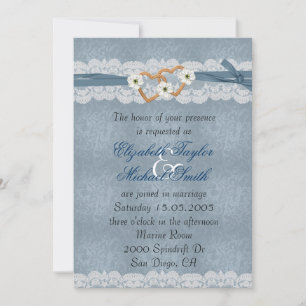 Convite de Casamento Corações com Laço Azul de Ren