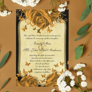 Convite de Casamento Corações Dourados Rosas e Bor