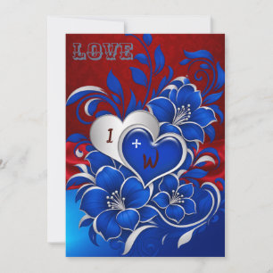 Convite de Casamento Corações Pergaminhos Azul Ver
