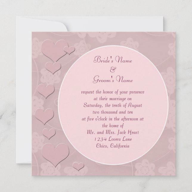 Convite de Casamento Corações Rosa Moderno (Frente)