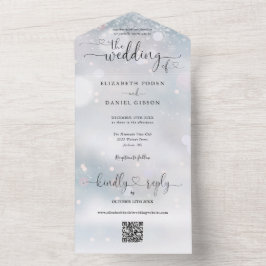 Convite de Casamento Corações Script QR Code Floco